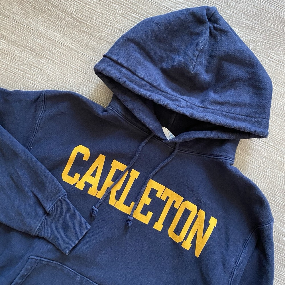 Carleton College Champion Reverse Weave Hoodie Sweatshirt Men's L Blue Minnesota